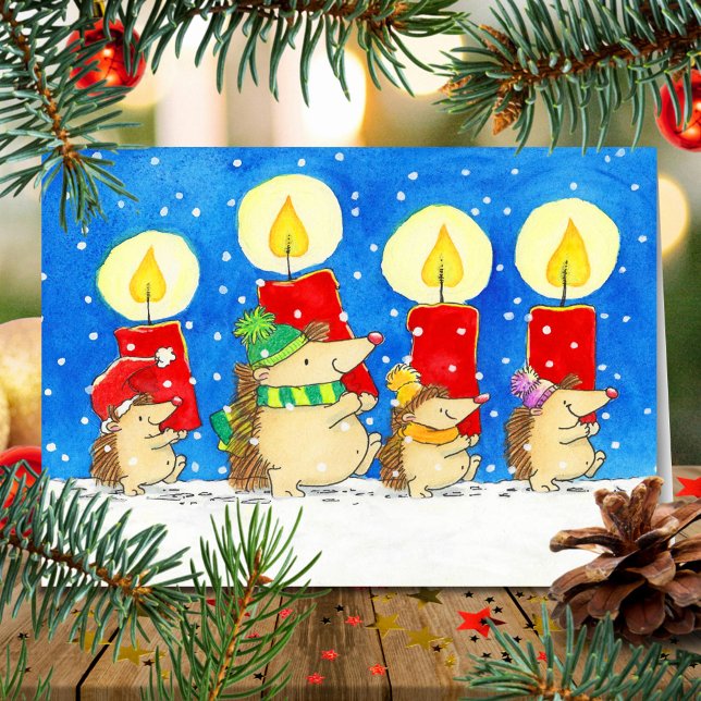 Carte Christmas Candles Hedgheogs Greeting  (Créateur téléchargé)
