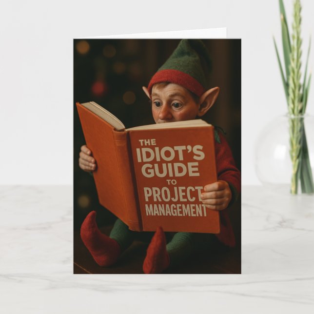 Carte Christmas card elf 'Idiots Guide Site Management' (Devant)