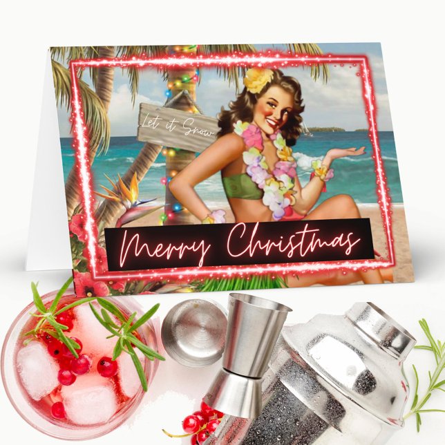 Carte Christmas Card - Retro - Tropical - "Let It Snow" (Créateur téléchargé)