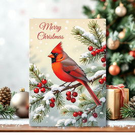 Carte Christmas Cardinal on a Snowy Branch