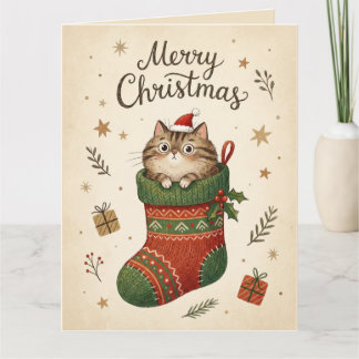Carte Christmas Cat in Stocking