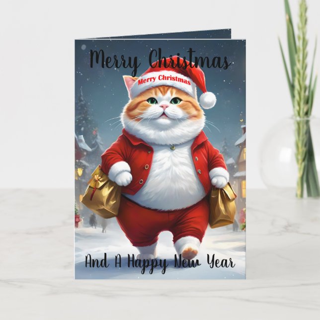 Carte Christmas Cat Père Noël, (Devant)