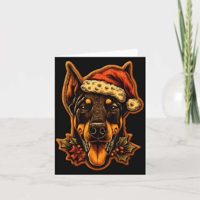 Carte Christmas Doberman Dog With Santa Hat Gingerbread  (Devant)