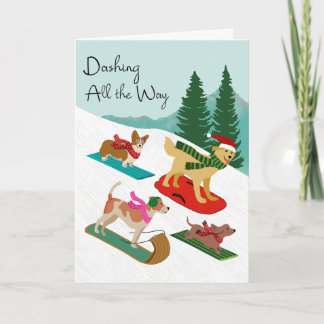 Carte Christmas Dogs Sledding Dashing All the Way