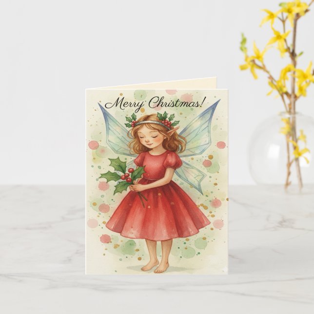 Carte Christmas Fairy Watercolor Art Greetings  (Fleur jaune)
