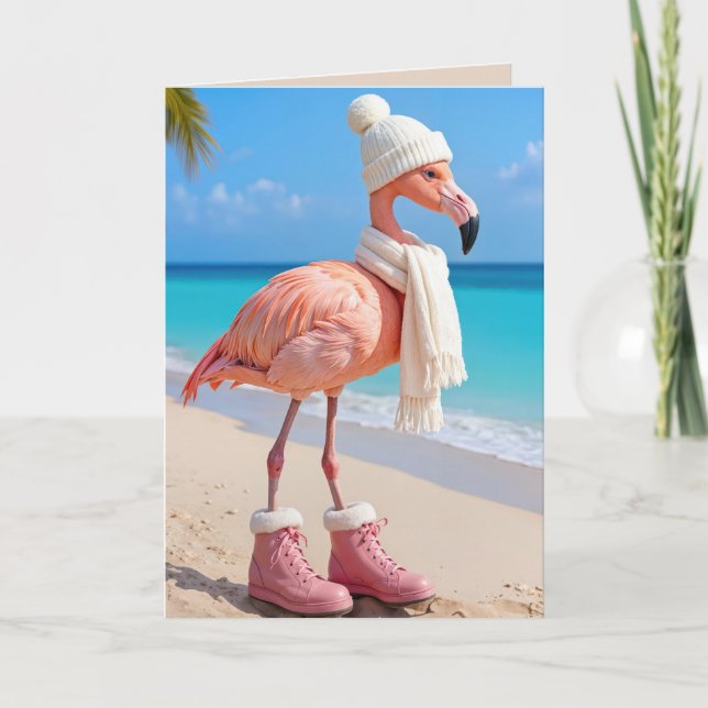 Carte Christmas Flamingo Wearing Winter Attire (Devant)