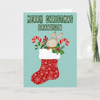 Carte Christmas for Grandson Stocking with Bunny