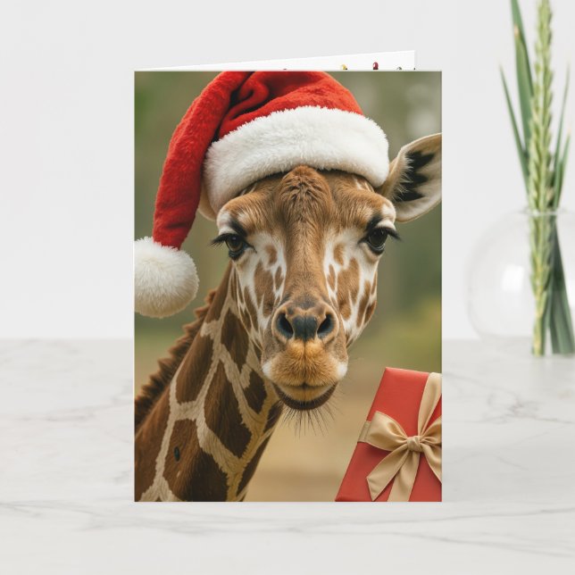 Carte Christmas Giraffe With Holiday Gift (Devant)