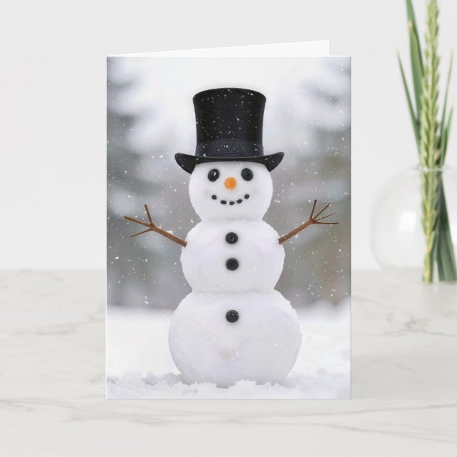 Carte Christmas Happy Snowman Wearing a Top Hat (Devant)