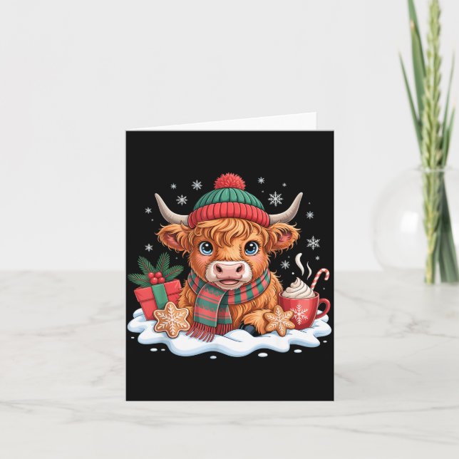 Carte Christmas Highland Cow Cute Heifer Cow Santa Hat M (Devant)