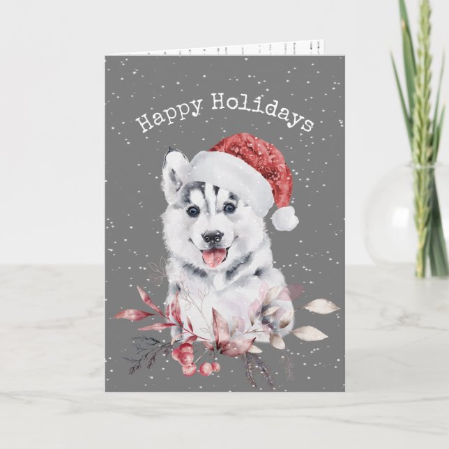 Carte Christmas Husky On Grey (Devant)