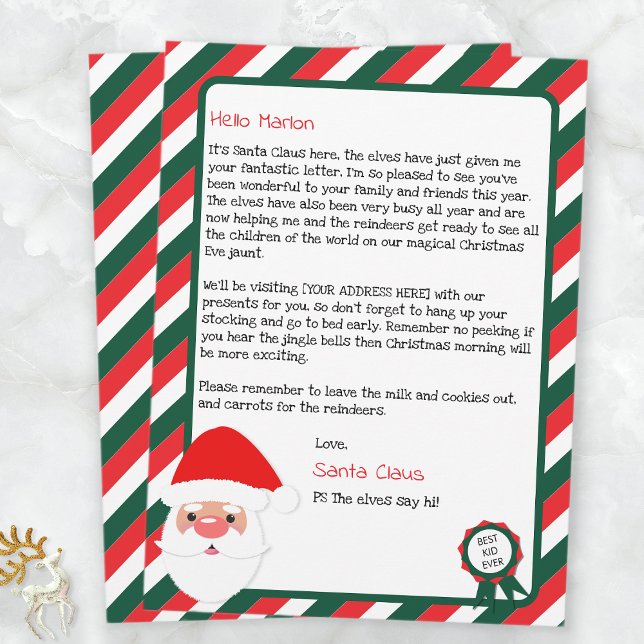 Carte Christmas Letter From Santa Claus to Children (Father Christmas Stripes)