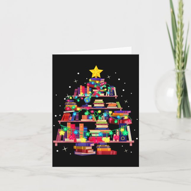 Carte Christmas Library Tree Love Reading Books Nerd Tea (Devant)