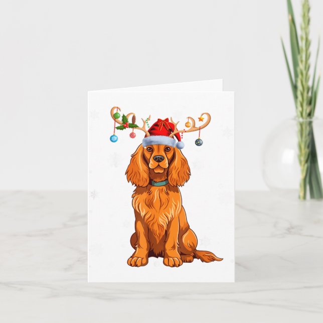 Carte Christmas Light Reindeer Santa Hat Er Spaniel Xmas (Devant)