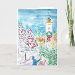 Carte Christmas Lighthouse Christian Snow Grey Card