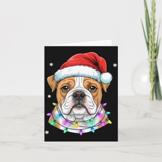Carte Christmas Lights Dog Santa Hat Cute Xmas Pajamas  (Devant)
