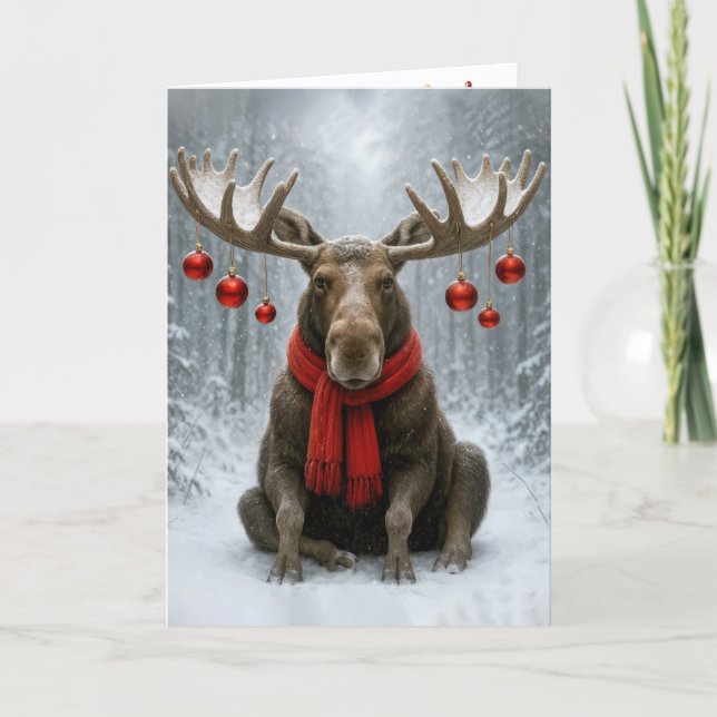 Carte Christmas Moose With Holiday Ornaments (Devant)