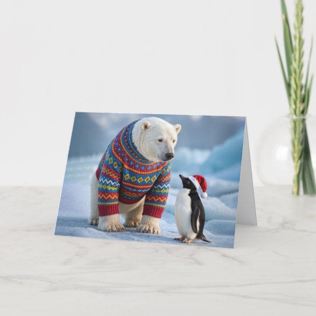 Carte Christmas Polar Bear and Penguin Friends (Devant)