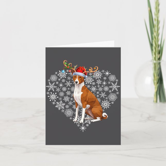 Carte Christmas Reindeer Santa Hat Basenji Lovers Xmas  (Devant)