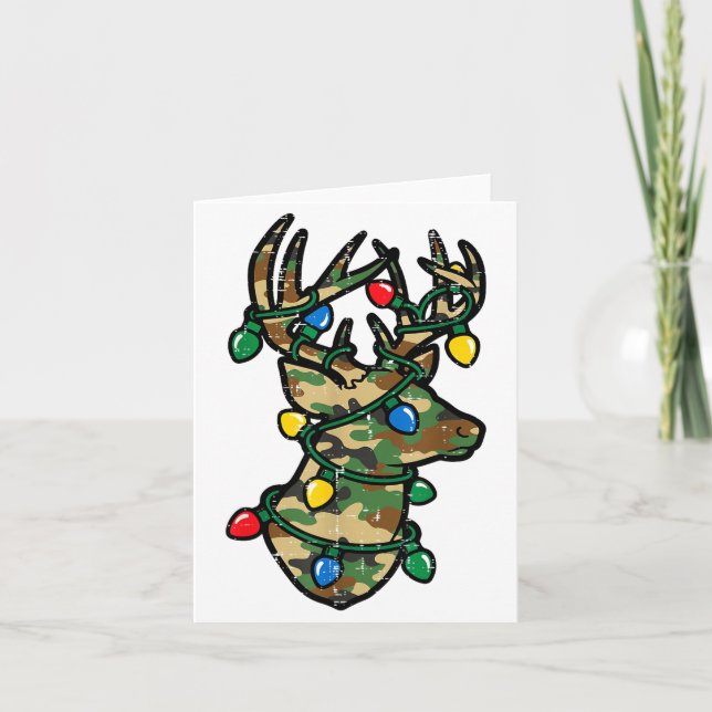 Carte Christmas Reindeer Silhouette Camo Xmas Lights Men (Devant)