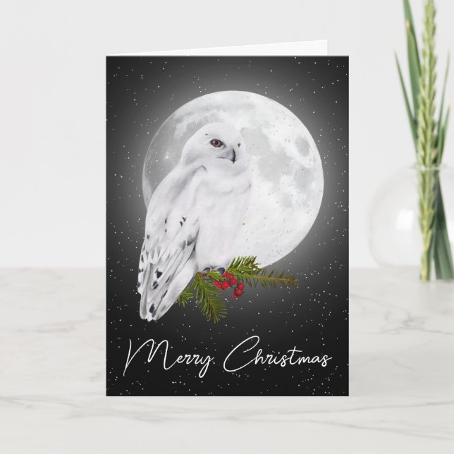 Carte Christmas Snowy Owl In the Moonlight (Devant)
