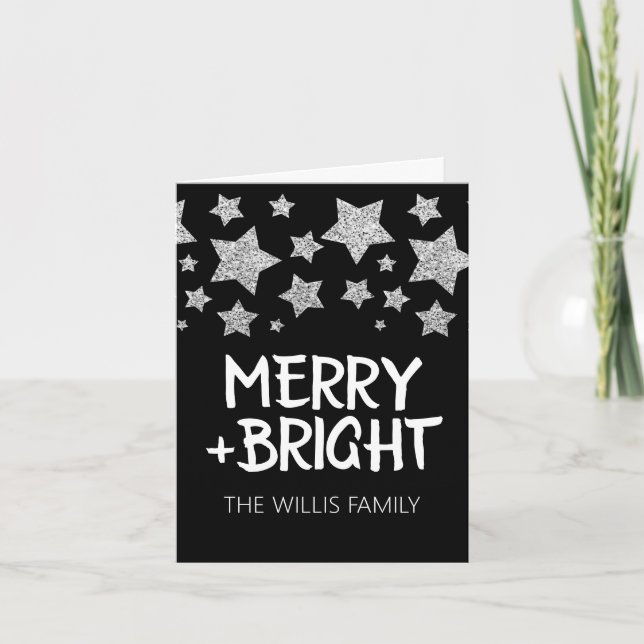 Carte Christmas Sparkle Stars Joyeux Nom de famille (Devant)