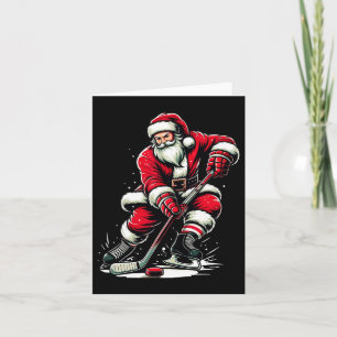 Carte Christmas Sports Père Noël joue au hockey sur glac