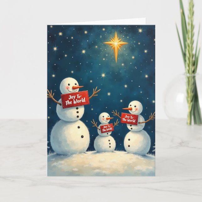 Carte Christmas Star Joy To The World Snowmen (Devant)
