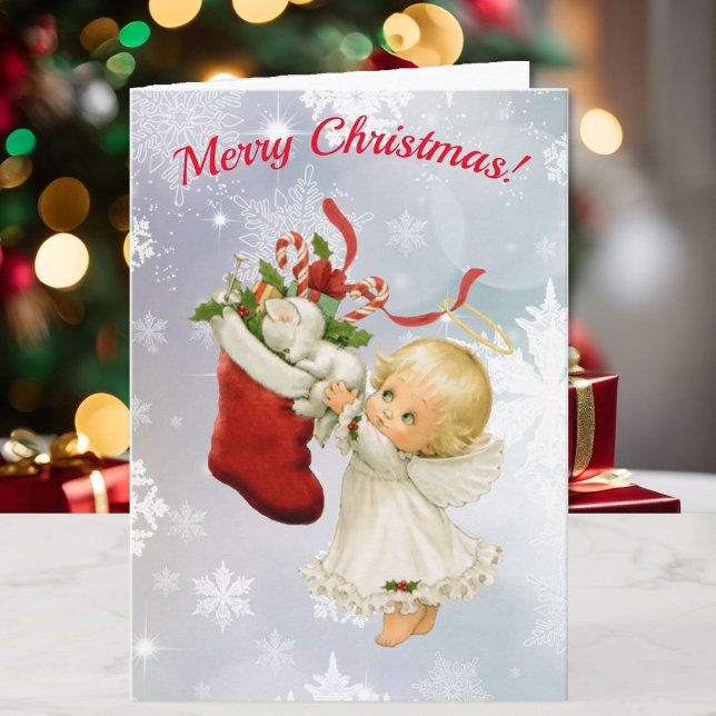 Carte Christmas Sweet Little Angel & Kitty Votre texte (Créateur téléchargé)