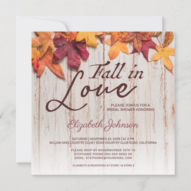 Carte Chute en amour Fête des mariées Bois Chute Couleur (Devant)