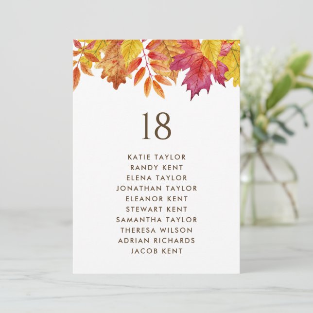Carte Chute Feuille Automne Mariage Table Plan de siège (Debout devant)