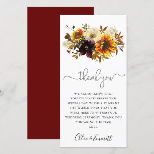 Carte Chute Sunflower Bourgogne Floral Mariage Merci