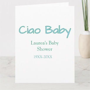Carte ciao bébé bleu vert pastel baby shower nom date