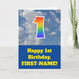 Carte Ciel bleu nuageux, Motif arc-en-ciel "1" Anniversa