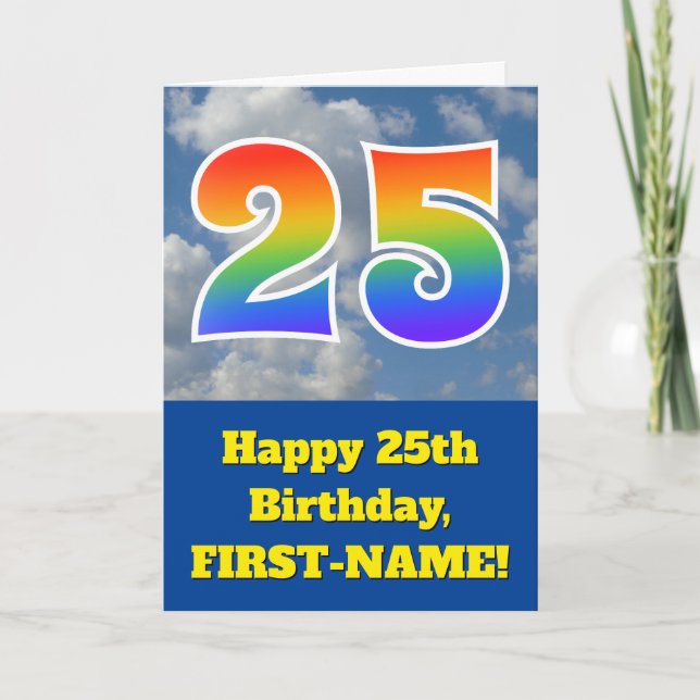Carte Ciel bleu nuageux, Motif arc-en-ciel "25" Annivers (Devant)
