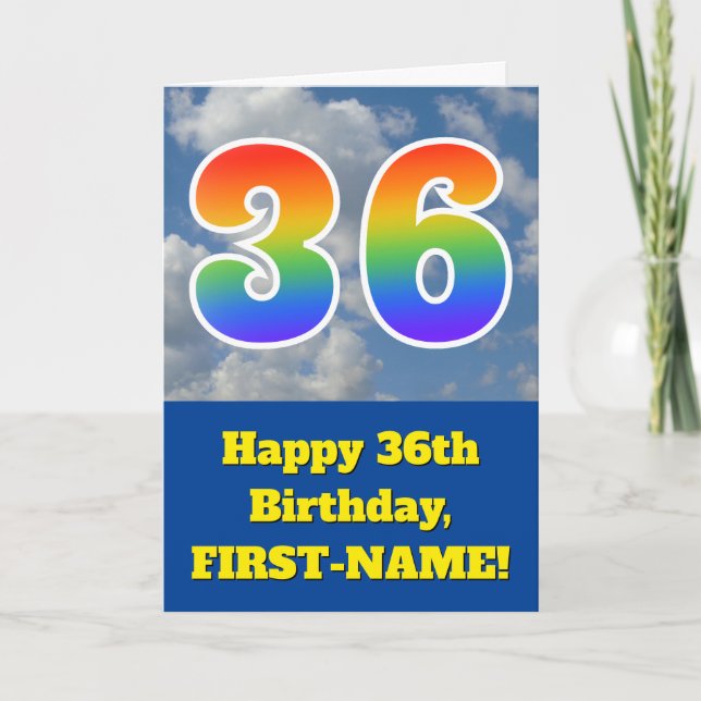 Carte Ciel bleu nuageux, Motif arc-en-ciel "36" Annivers (Devant)