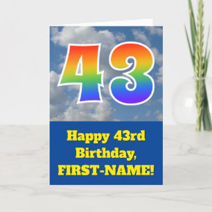 Carte Ciel bleu nuageux, Motif arc-en-ciel "43" Annivers