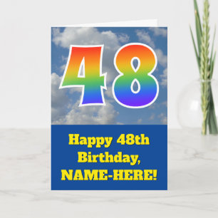 Carte Ciel bleu nuageux, Motif arc-en-ciel "48" Annivers