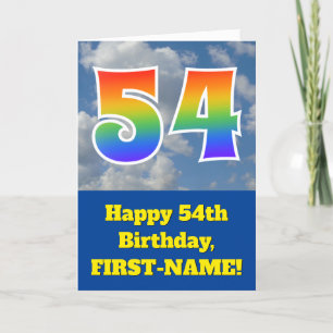 Carte Ciel bleu nuageux, Motif arc-en-ciel "54" Annivers