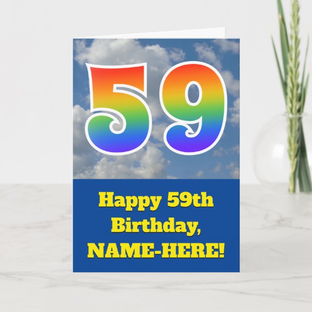 Carte Ciel bleu nuageux, Motif arc-en-ciel "59" Annivers (Devant)