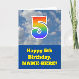 Carte Ciel bleu nuageux, Motif arc-en-ciel "5" Anniversa
