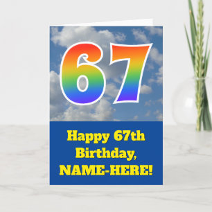 Carte Ciel bleu nuageux, Motif arc-en-ciel "67" Annivers