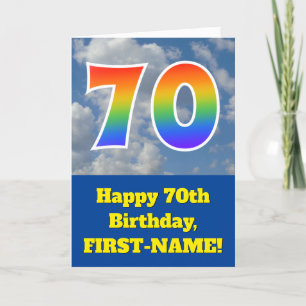 Carte Ciel bleu nuageux, Motif arc-en-ciel "70" Annivers