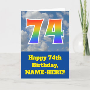 Carte Ciel bleu nuageux, Motif arc-en-ciel "74" Annivers