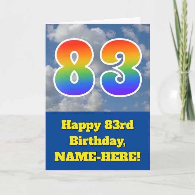 Carte Ciel bleu nuageux, Motif arc-en-ciel "83" Annivers (Devant)