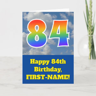 Carte Ciel bleu nuageux, Motif arc-en-ciel "84" Annivers