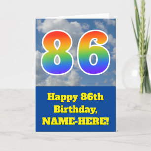 Carte Ciel bleu nuageux, Motif arc-en-ciel "86" Annivers
