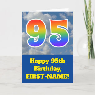 Carte Ciel bleu nuageux, Motif arc-en-ciel "95" Annivers