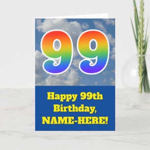 Carte Ciel bleu nuageux, Motif arc-en-ciel "99" Annivers