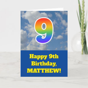 Carte Ciel bleu nuageux, Motif arc-en-ciel "9" Anniversa